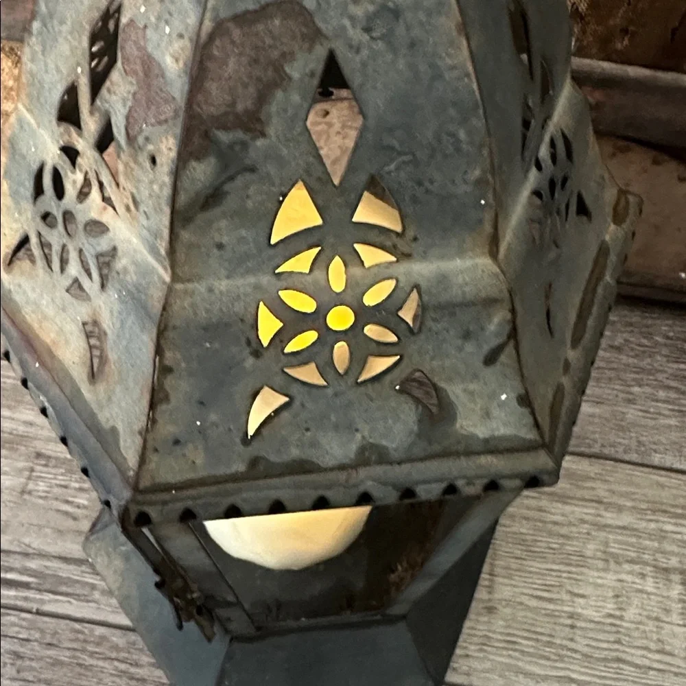 Rustic Black Metal Lantern with Candle